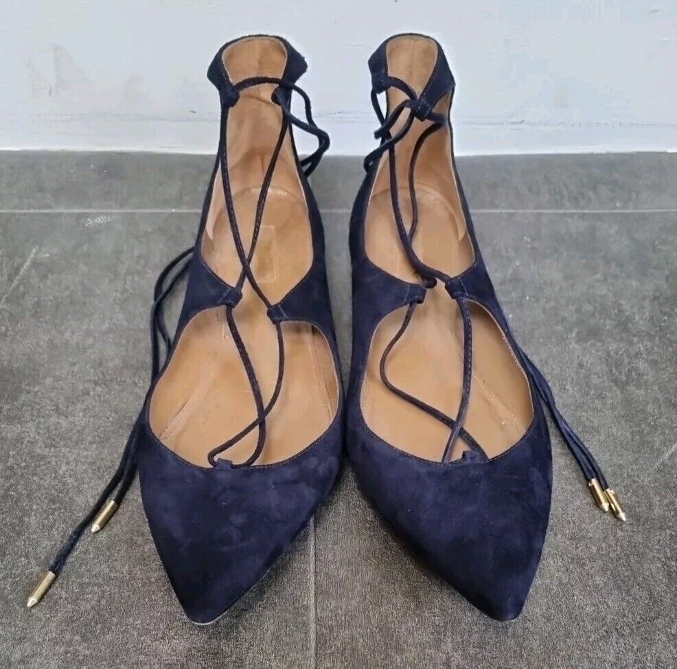 Aquazzura Firenze Women's Very Dark Navy Flat Shoes Size UK 6