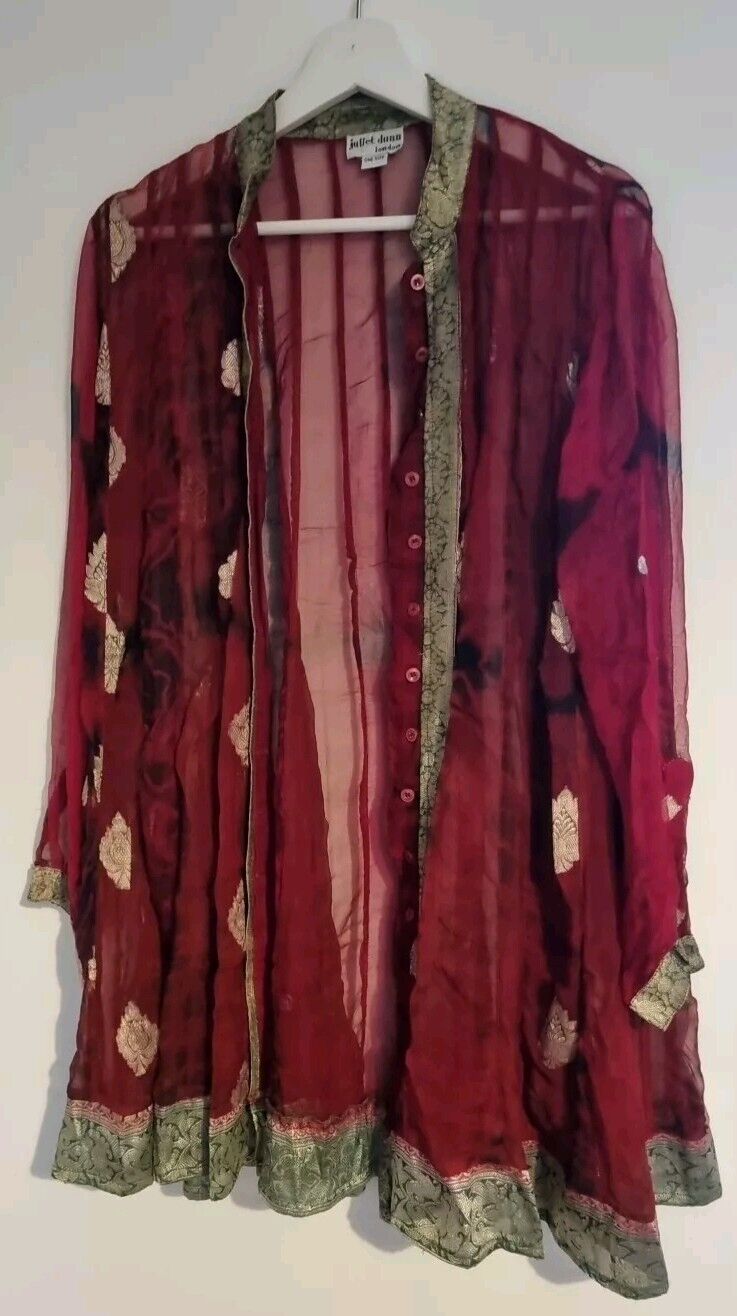 Juliette Dunn Women's Red Sheer 100% Silk Housecoat. One Size