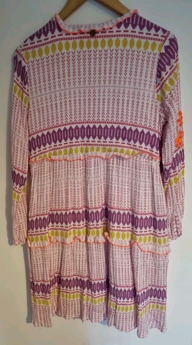 Place Du Soleil Women's Pink Multicoloured Dress With Embroidery & Tassles Small