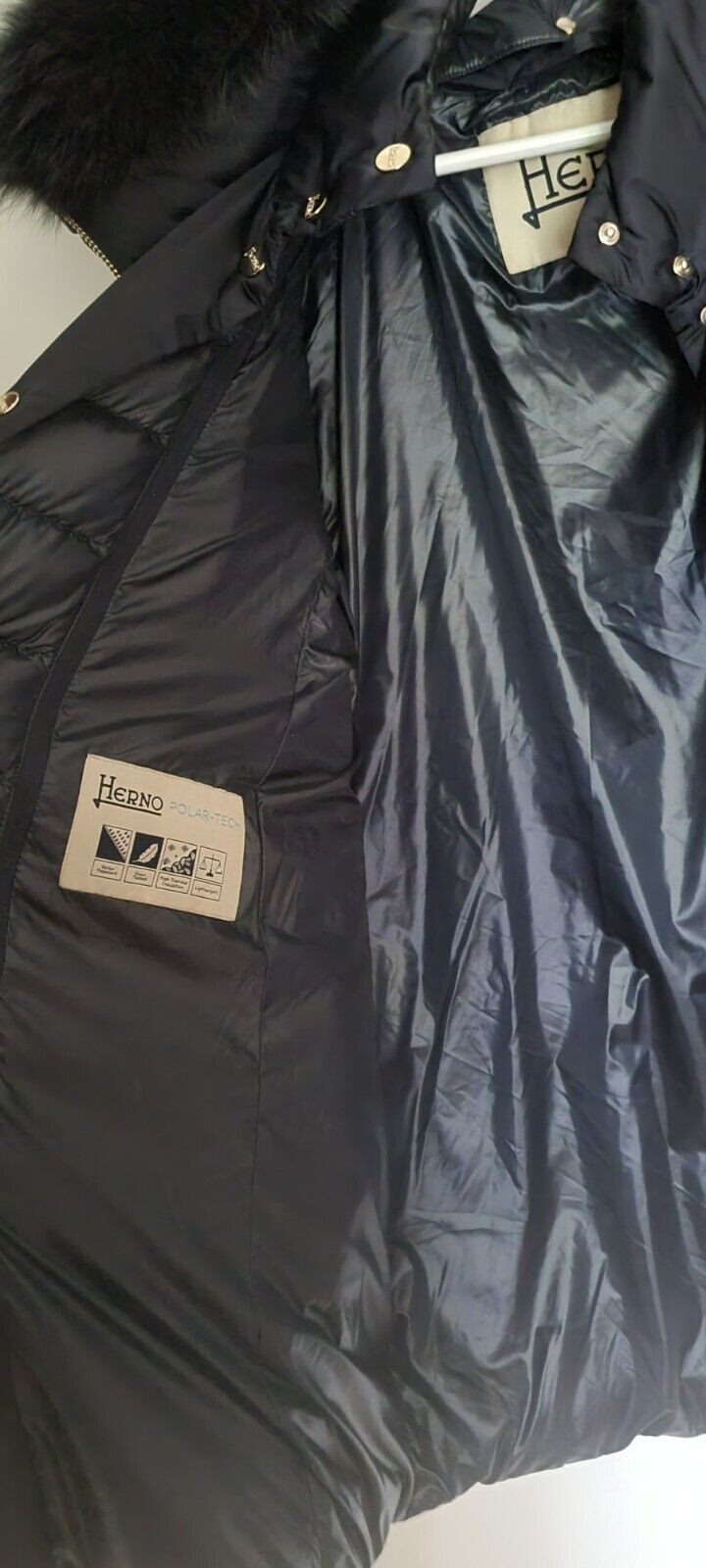 Herno Women's Navy Blue Lightweight Down Insulated Coat Detachable Fur Collar 48