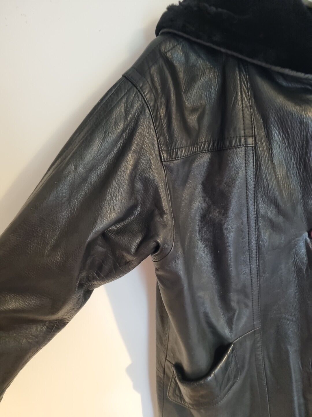 Forma Women's Black Genuine Leather, Fleece Lined Hood Coat Size Small
