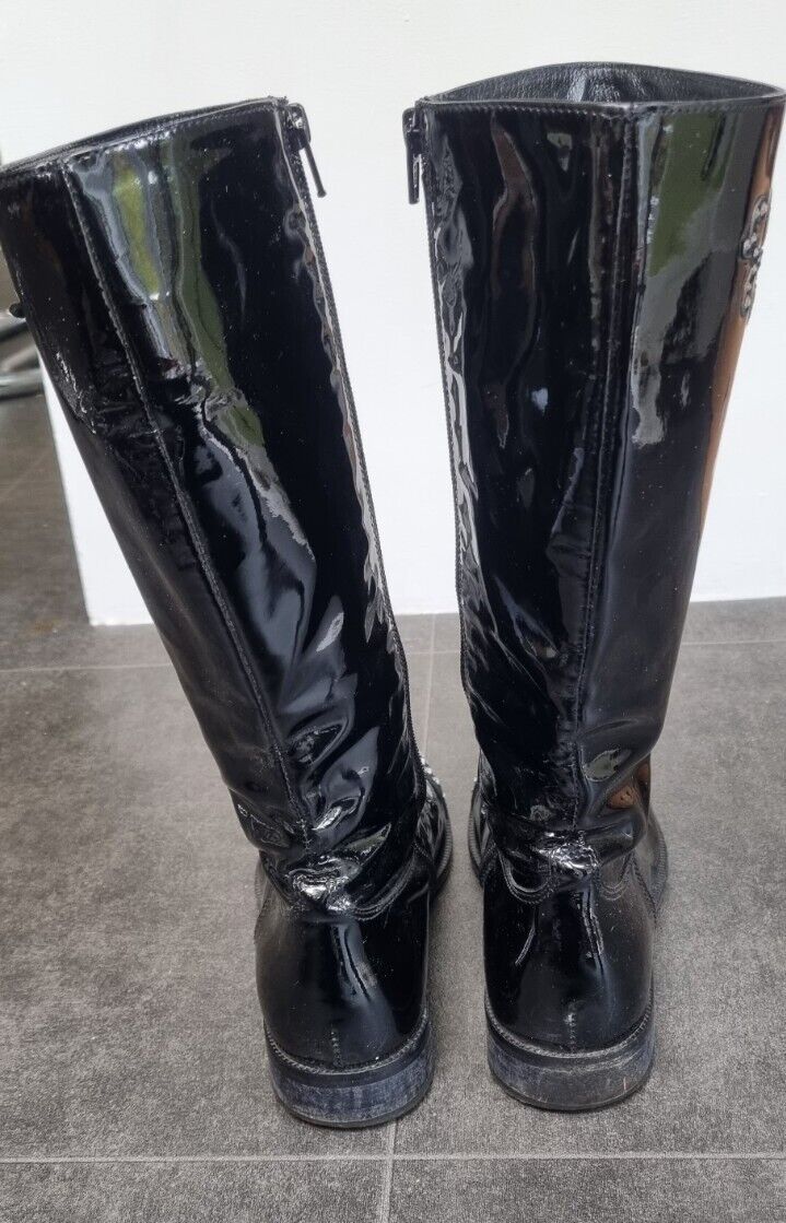 Vero Cuoio Girls Black Patent Leather With Diamanté Boots Size 36