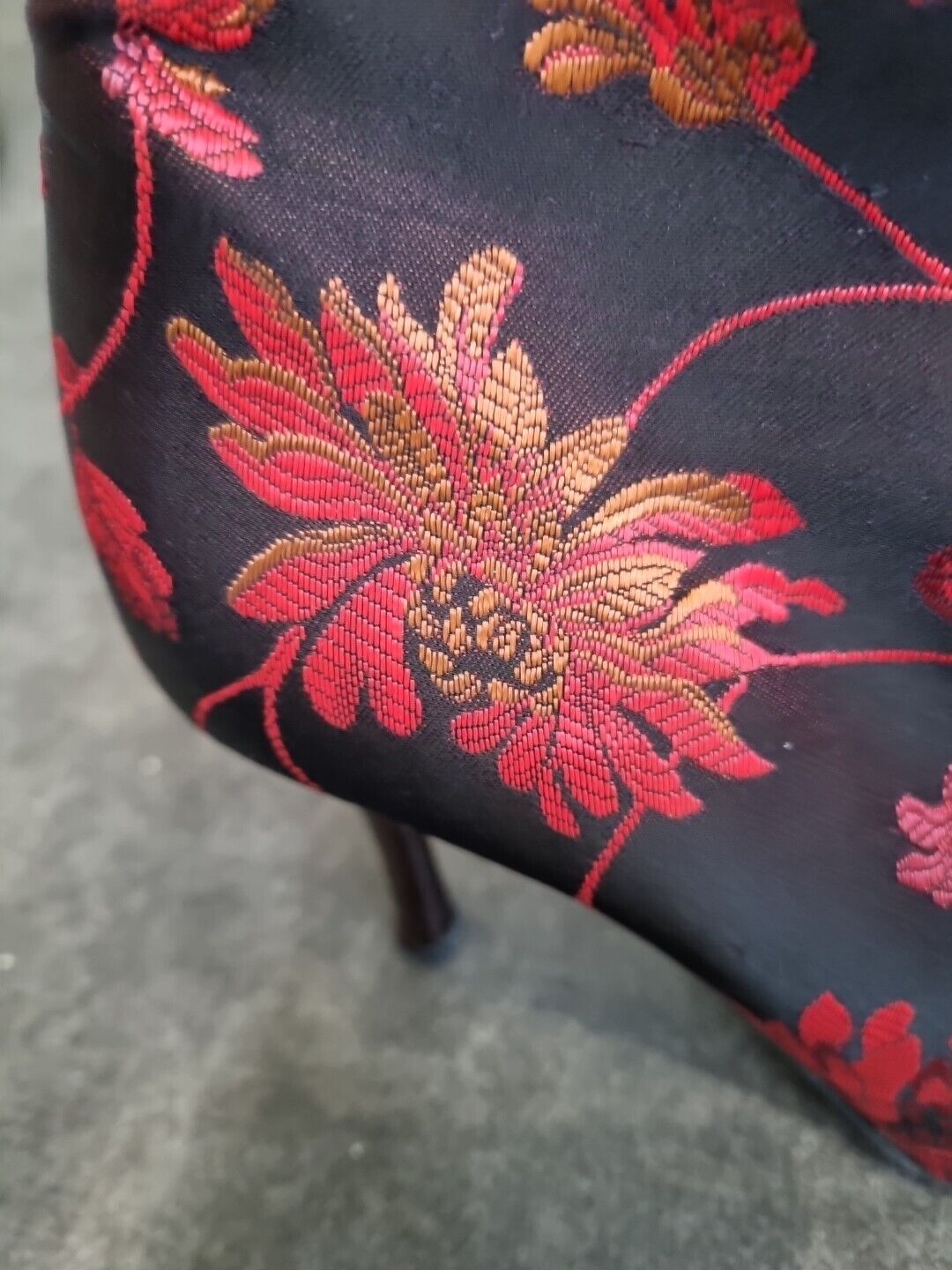 Bally Floral Brocade Stilleto Healed Red & Black Ankle Boots Size UK 6