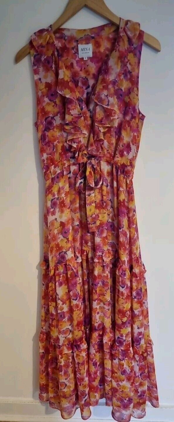Misa Los Angeles Women's Floral Orange Multicoloured Lined Maxi Dress Size S