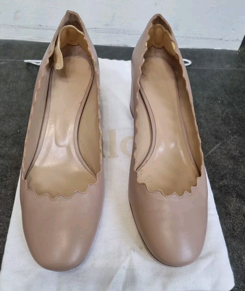 Chloe Women's Scalloped Edge Beige Shoes Size 39.5