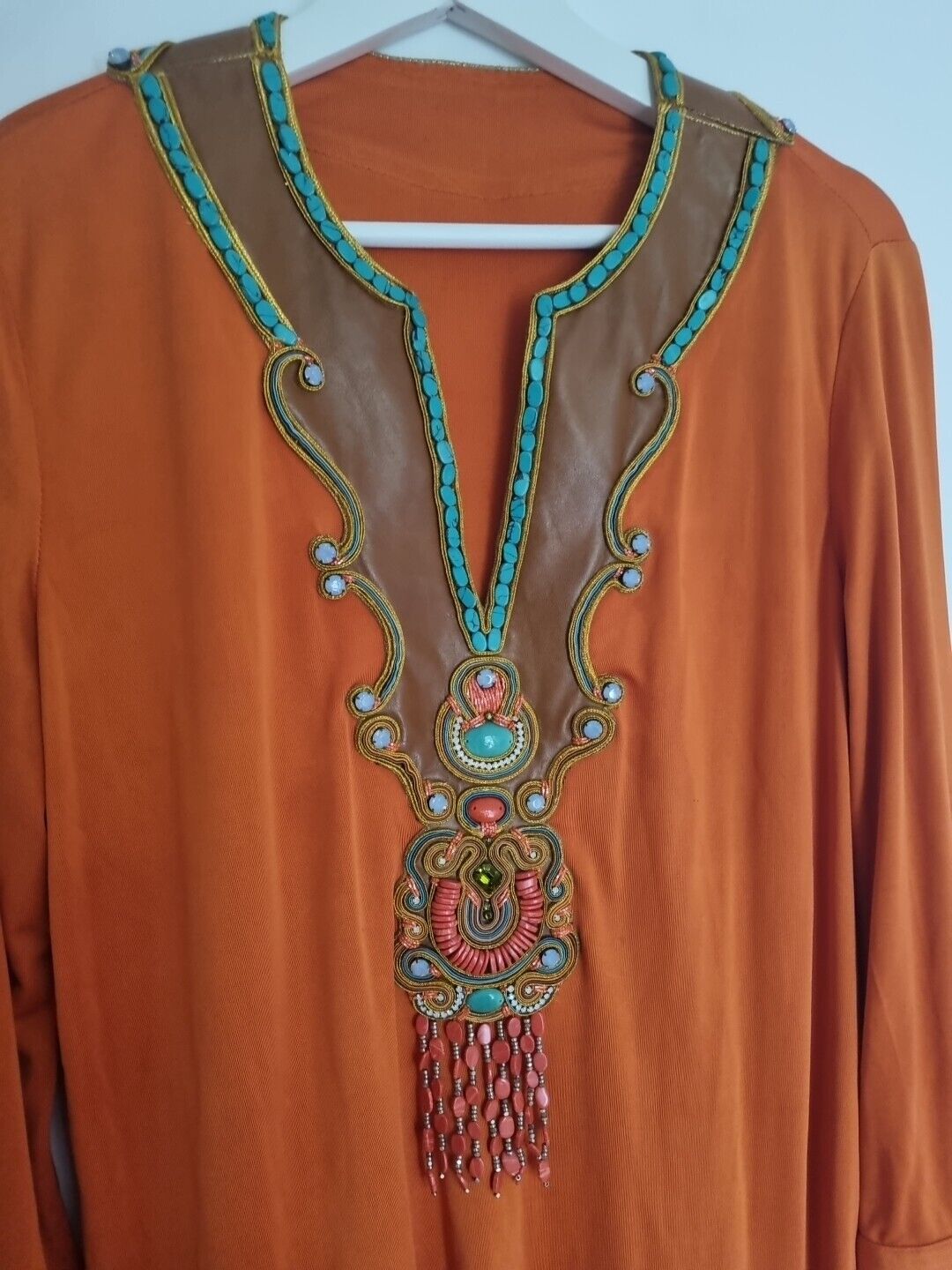 Monisha Jaising Women's 100% Silk Orange Beaded Kaftan One Size