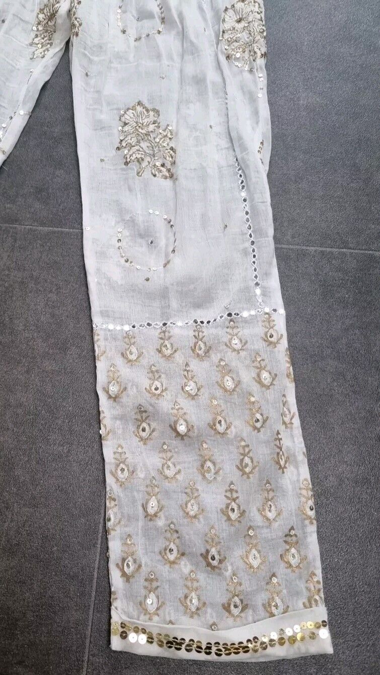 Juliette Dunn London Cream And Gold Sheer Pants Gold, Silver Sequin Trousers 2
