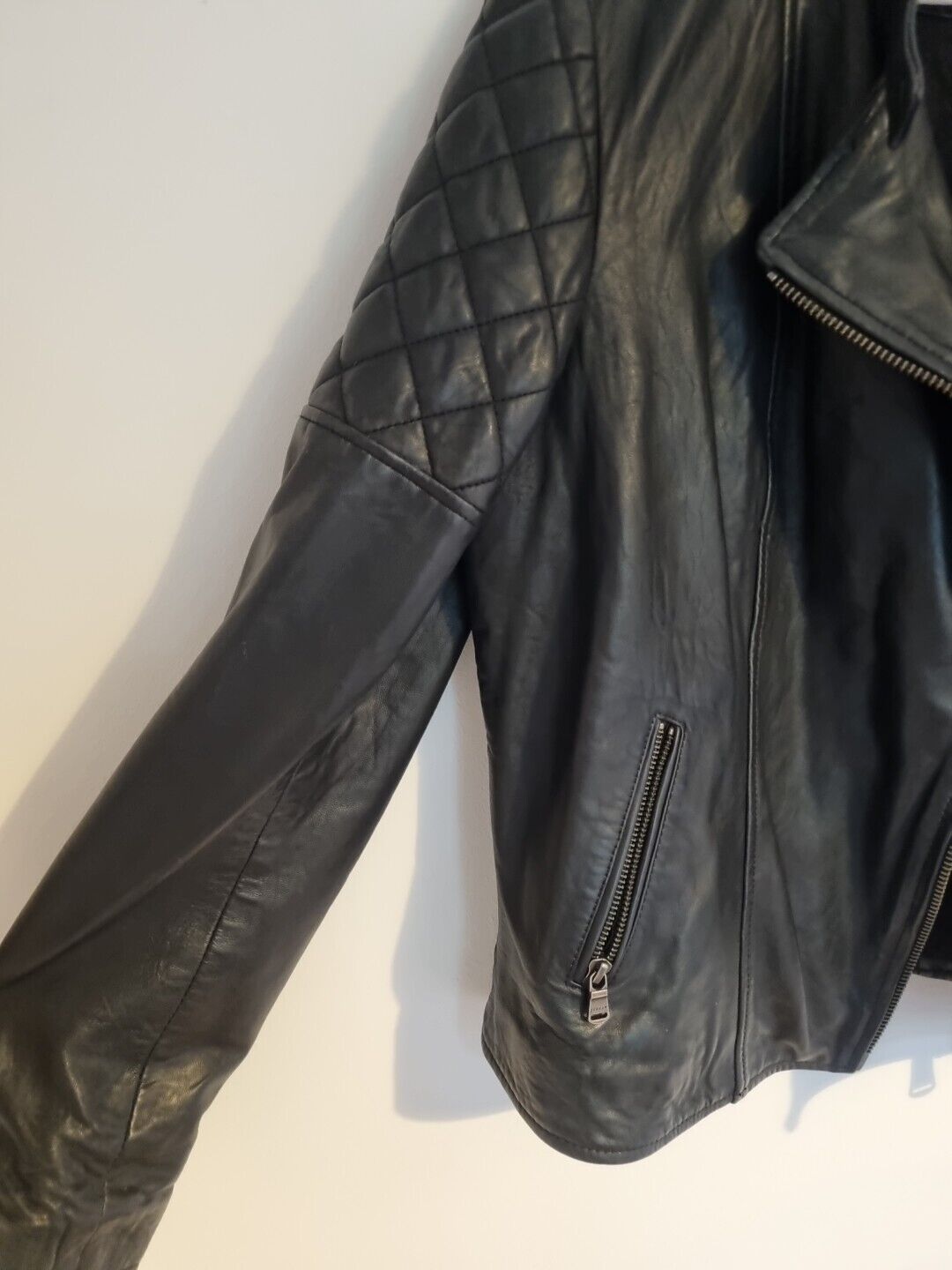 Jigsaw Women's Black 100% Leather Biker Jacket Size 14
