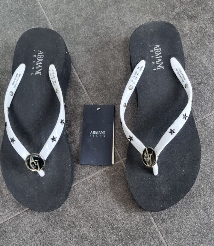 New, Unworn Armani Jeans Women's Black Wedged Flip Flops Size 6
