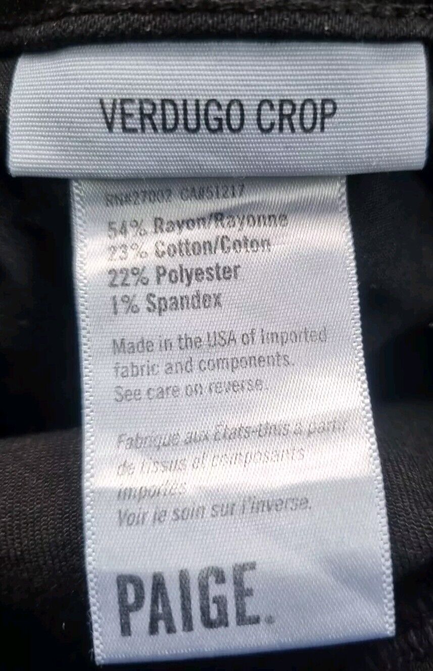 Paige Verdugo Crop Women's Black Stretch Jeans Size 23