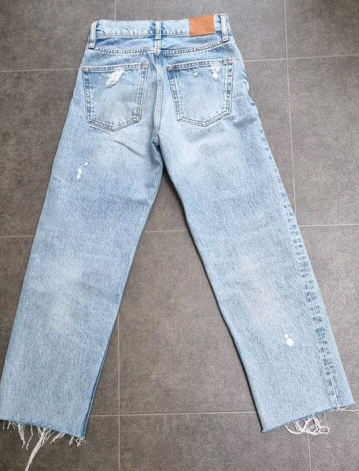 Anine Bing Women's Blue Wide Leg, Button Fly, Ripped, Frayed Ankle Jeans Size 23