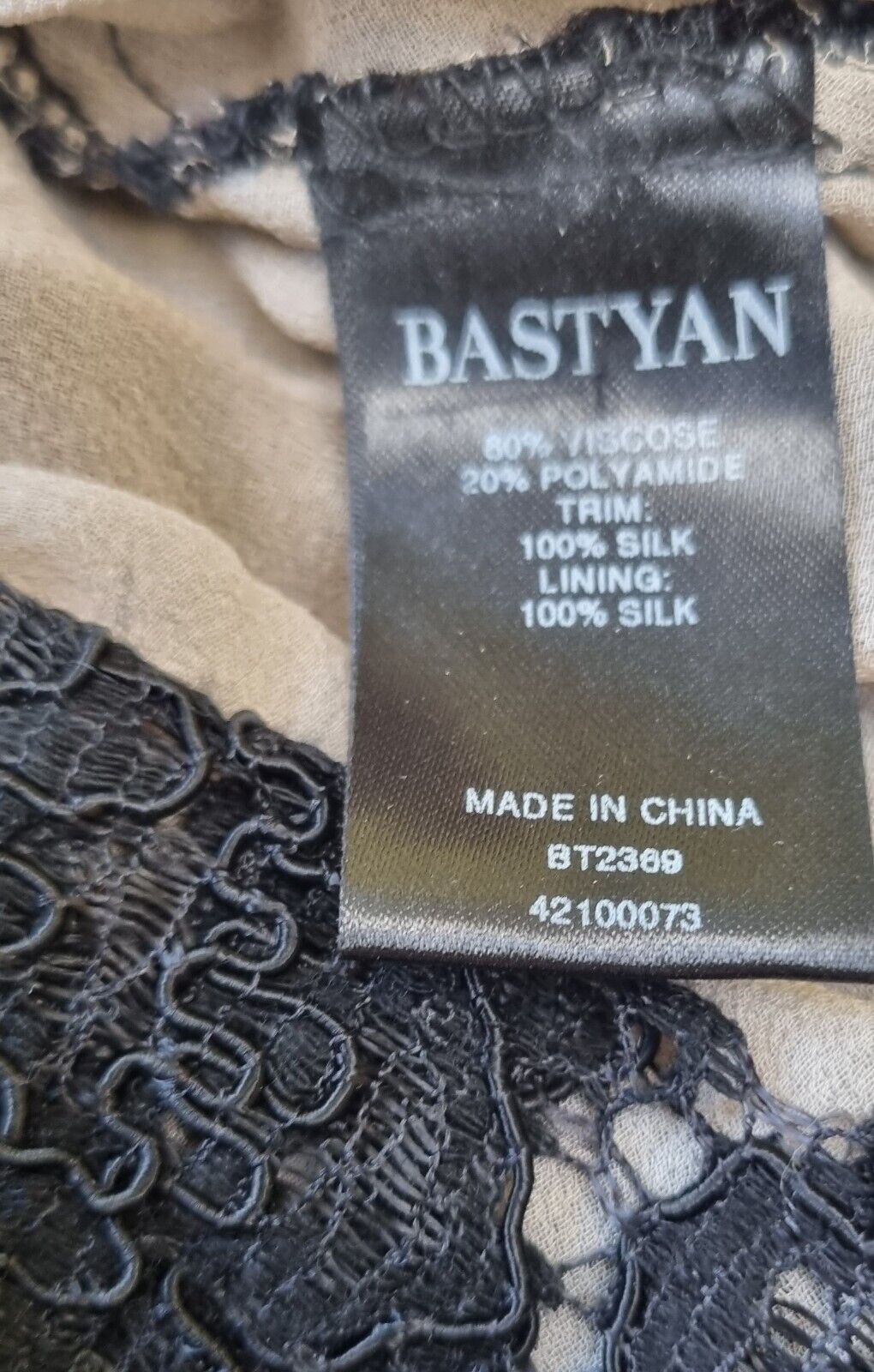 Bastyan Women's Black Lace And Bead Silk Backless Top Size 10