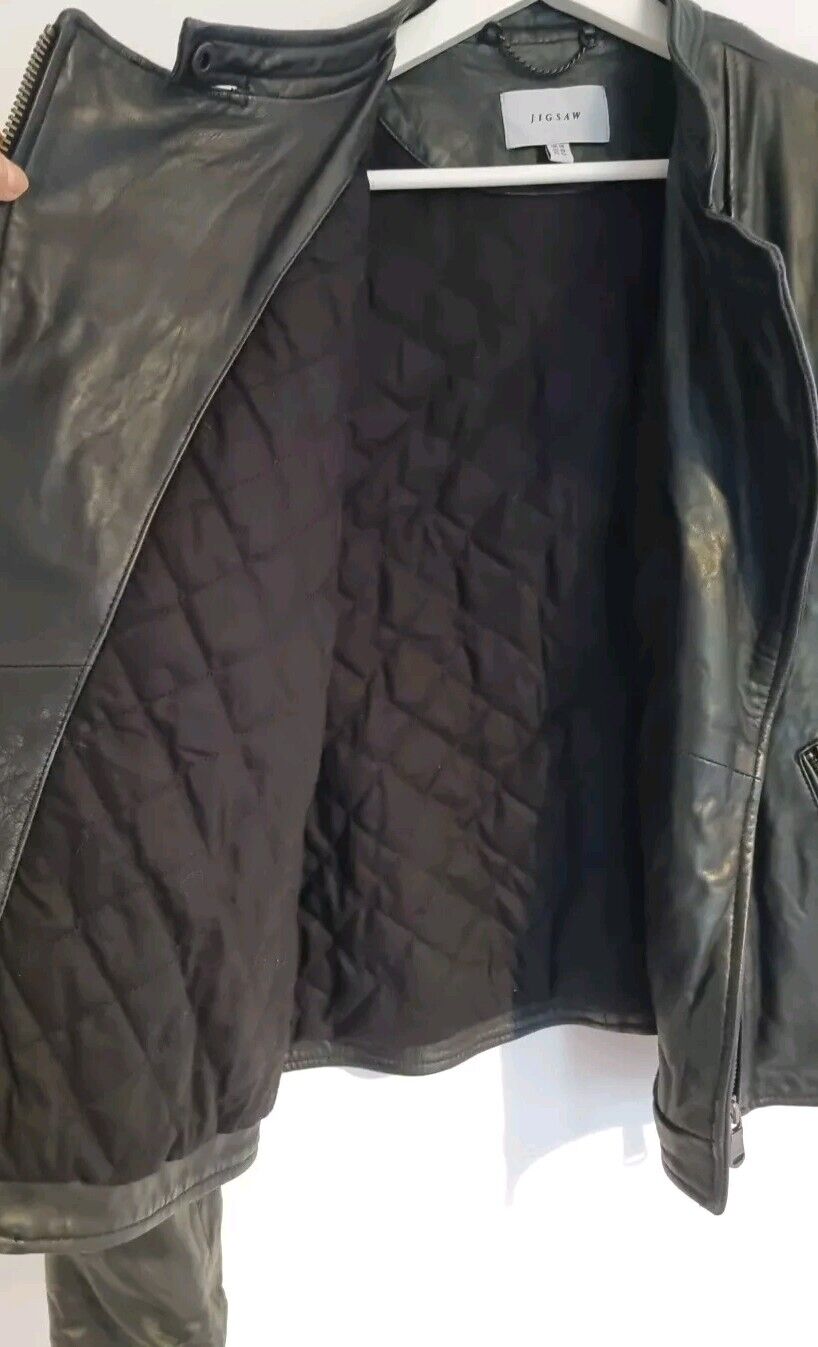 Jigsaw Women's Black 100% Leather Biker Jacket Size 14