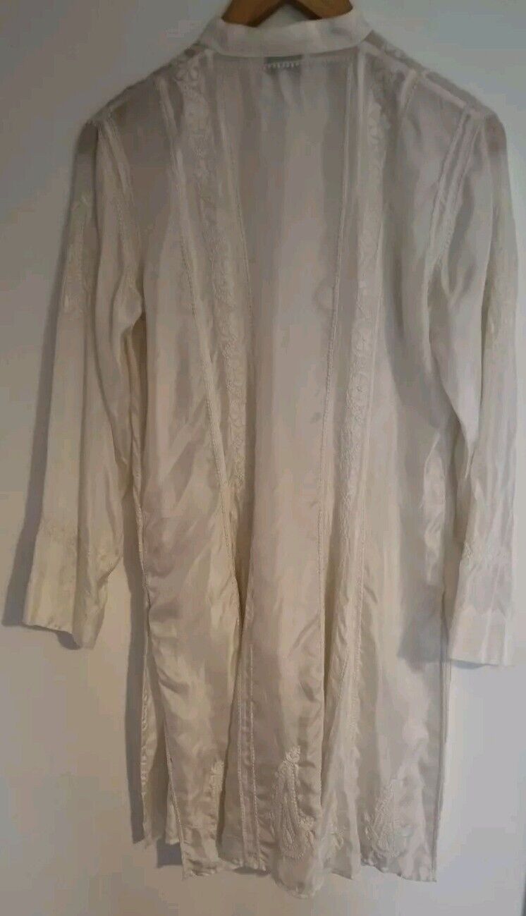 Juliette Dunn 100% Silk Women's White Embroidered And Buttoned Kaftan Size 3