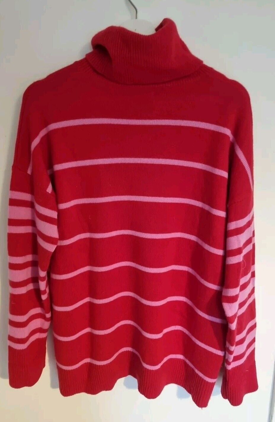 Rae Feather Women's Red And Pink Striped Roll Neck Jumper Pullover Size Large