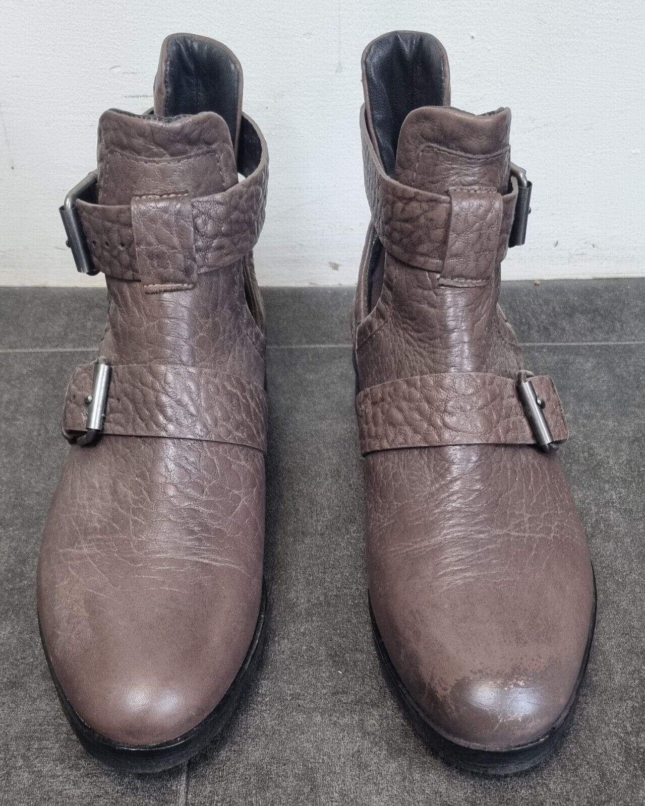 Bocage Women's Leather Ankle Boots With Buckles And Snakeskin Pattern Size 37