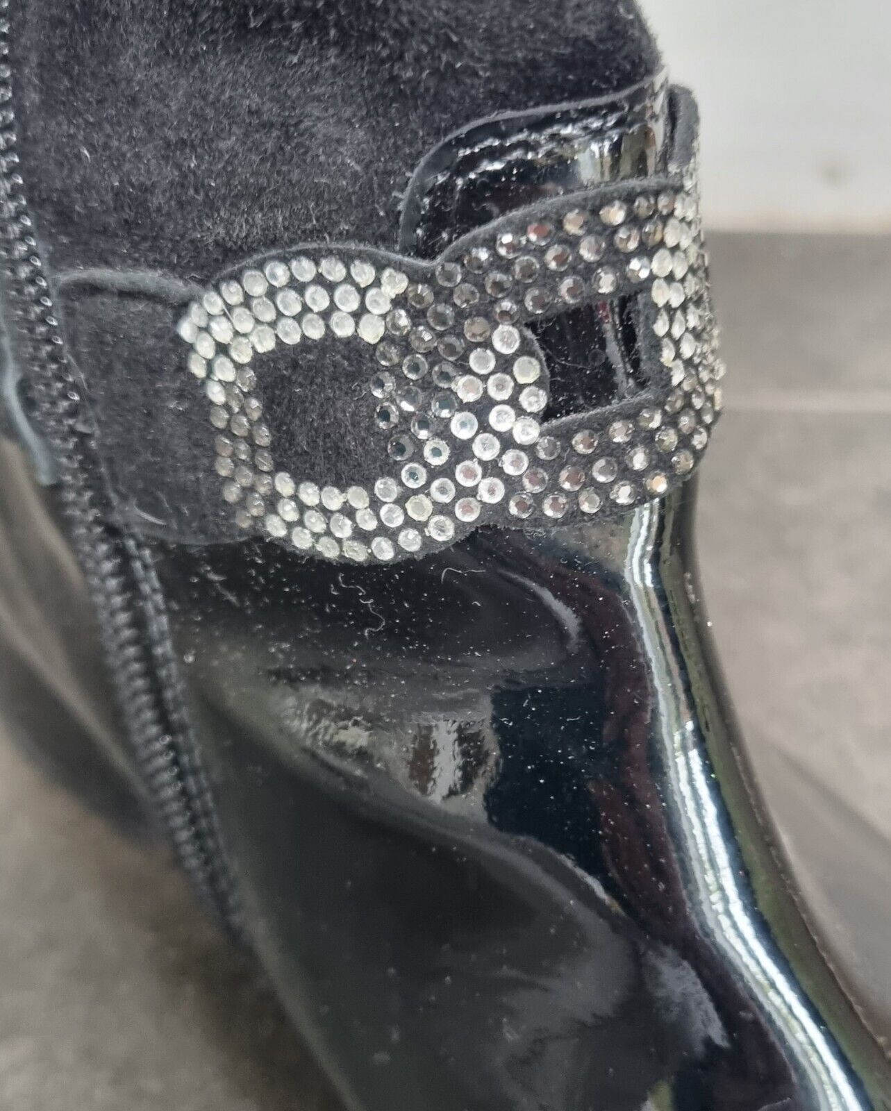 Vero Cuoio Girls Black Suede And Patent Leather With Fur Trim Boots Size 36