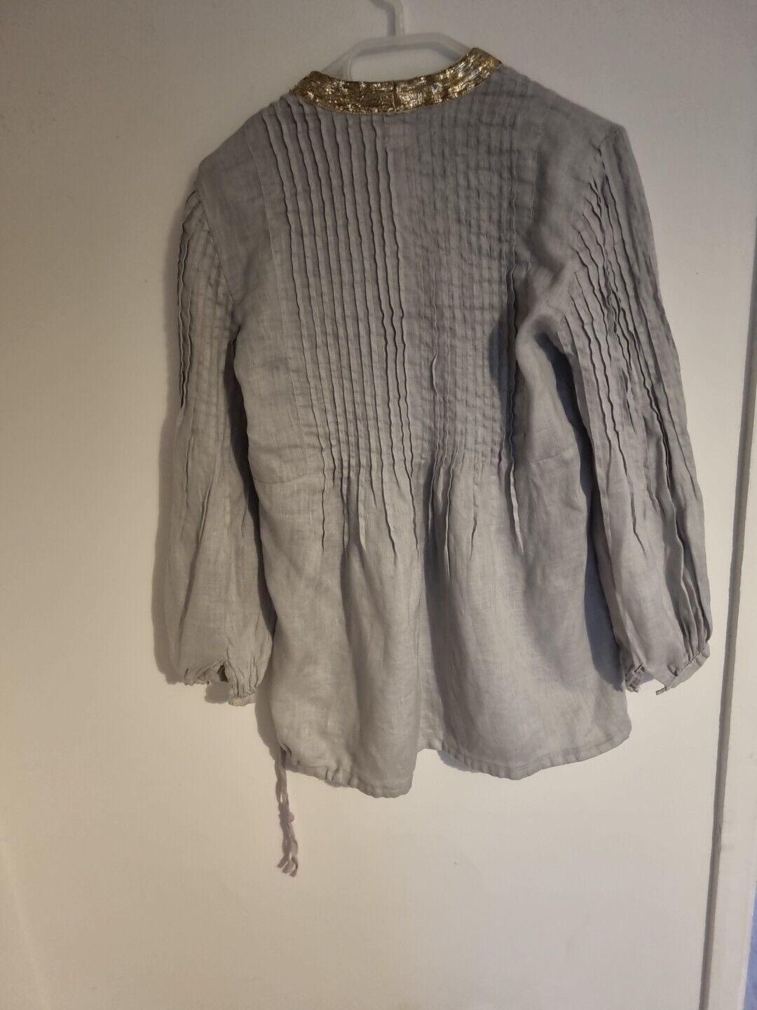 120% Lino Women's Linen, Grey With Gold Neck Tunic Blouse Top Size 44