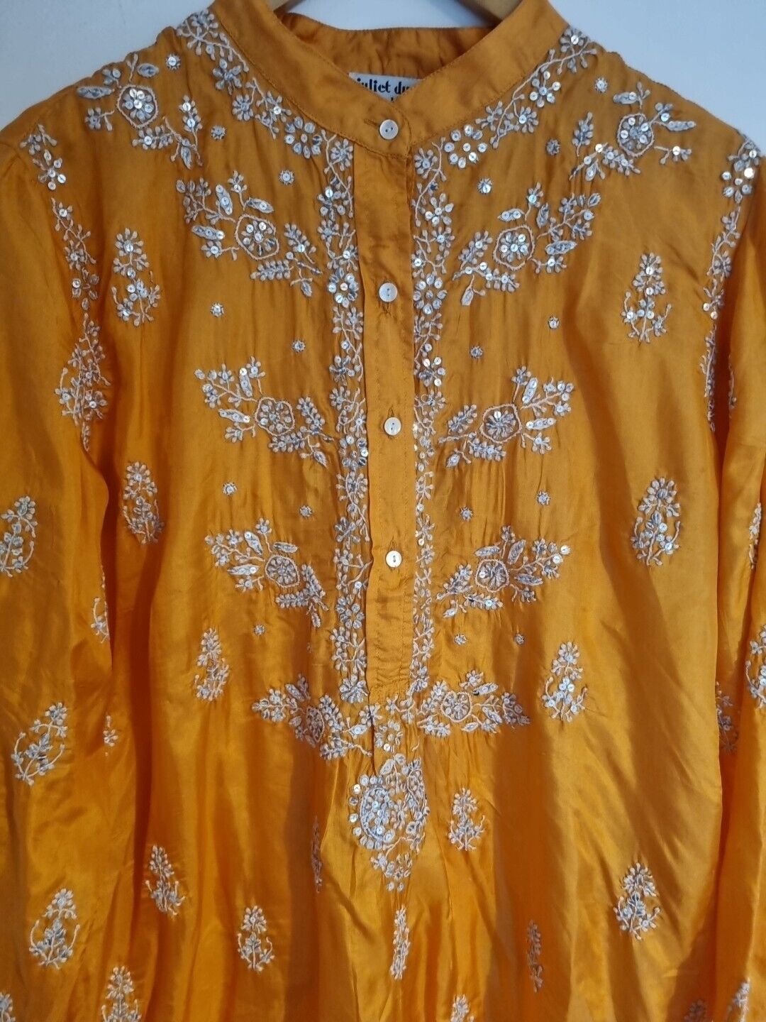 Juliette Dunn Women's Orange Sequinned Embroidered 100% Silk Kaftan Size 3