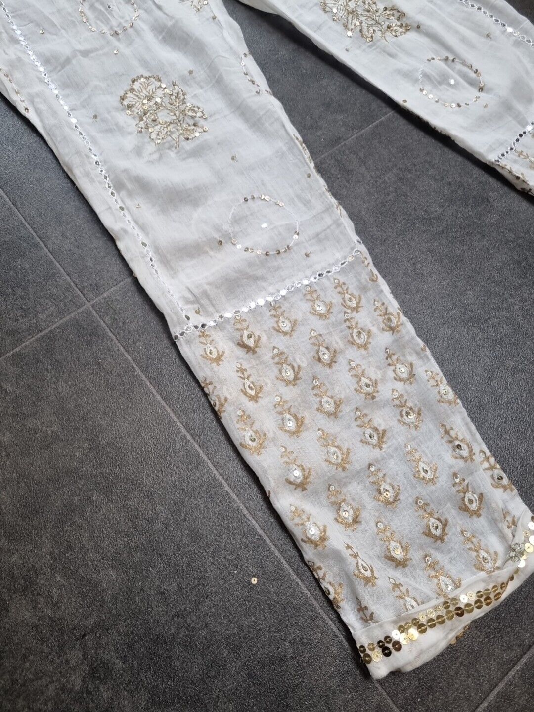 Juliette Dunn London Cream And Gold Sheer Pants Gold, Silver Sequin Trousers 2