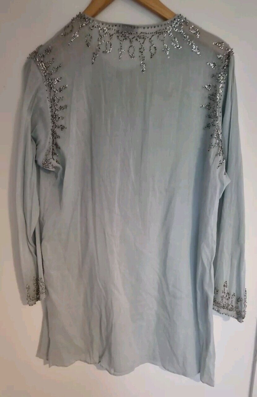 Juliette Dunn Women's 100% Cotton Pale Blue Beaded Kaftan Size 2
