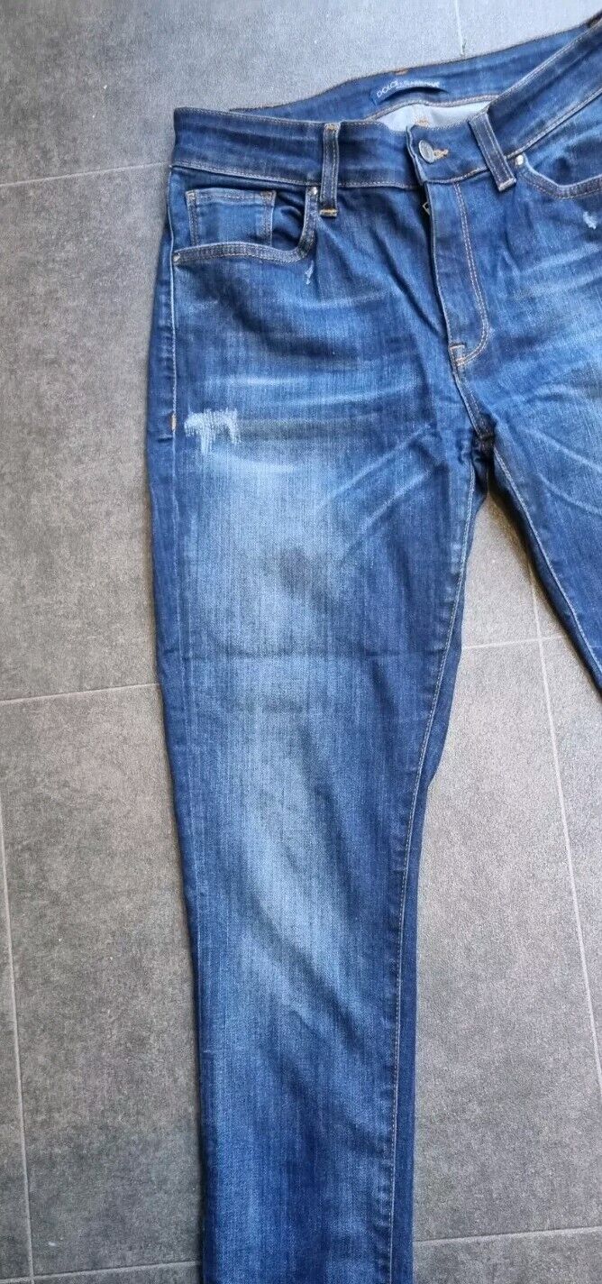 Dolce & Gabbana Women's Blue Ripped Jeans, With Calf & Silver Metal Logo Size 42