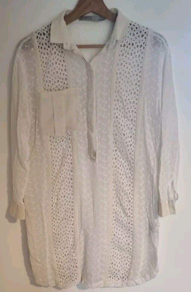 All Saints Women's Ivory Cotton Glesni Shirt Dress With Broiderie Anglaise 8