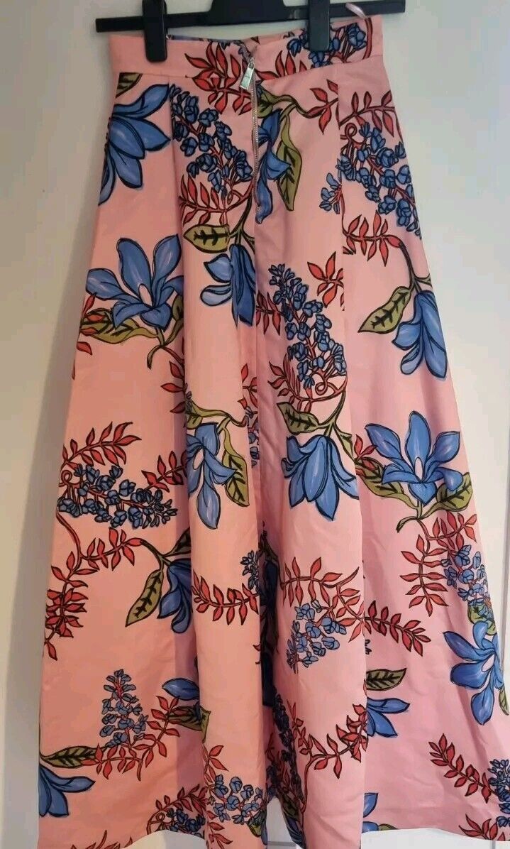 Pinko Made In Italy Pink Floral Satin Fully Lined, Wrap Over Skirt Size 8