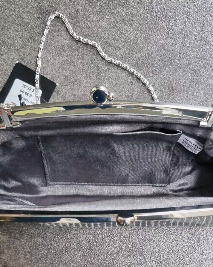 Shoe Studio BNWT Silver Sequinned Clutch Bag With silver Chain
