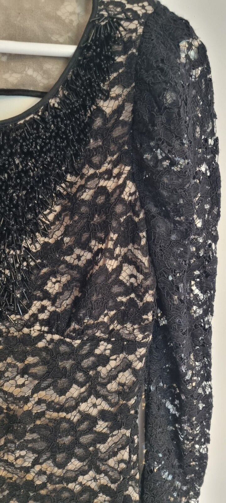 Bastyan Women's Black Lace And Bead Silk Backless Top Size 10