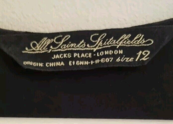 All Saints Women's 100% Silk Black Sleeveless Ruffle Top Size