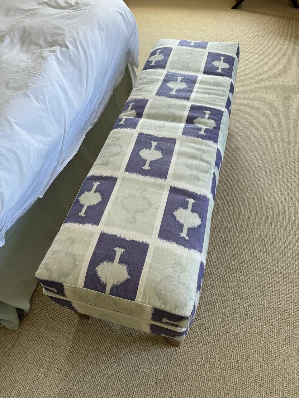 Katharine Pooley Bespoke Sourced And Upholstered Bench, Blue And Cream