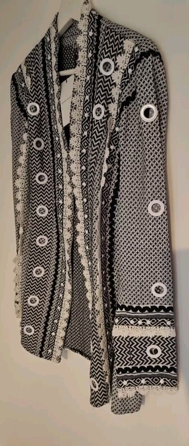 BNWT Dodo Bar Or Women's Black Kimono Style Embroidered Jacket Housecoat Size M
