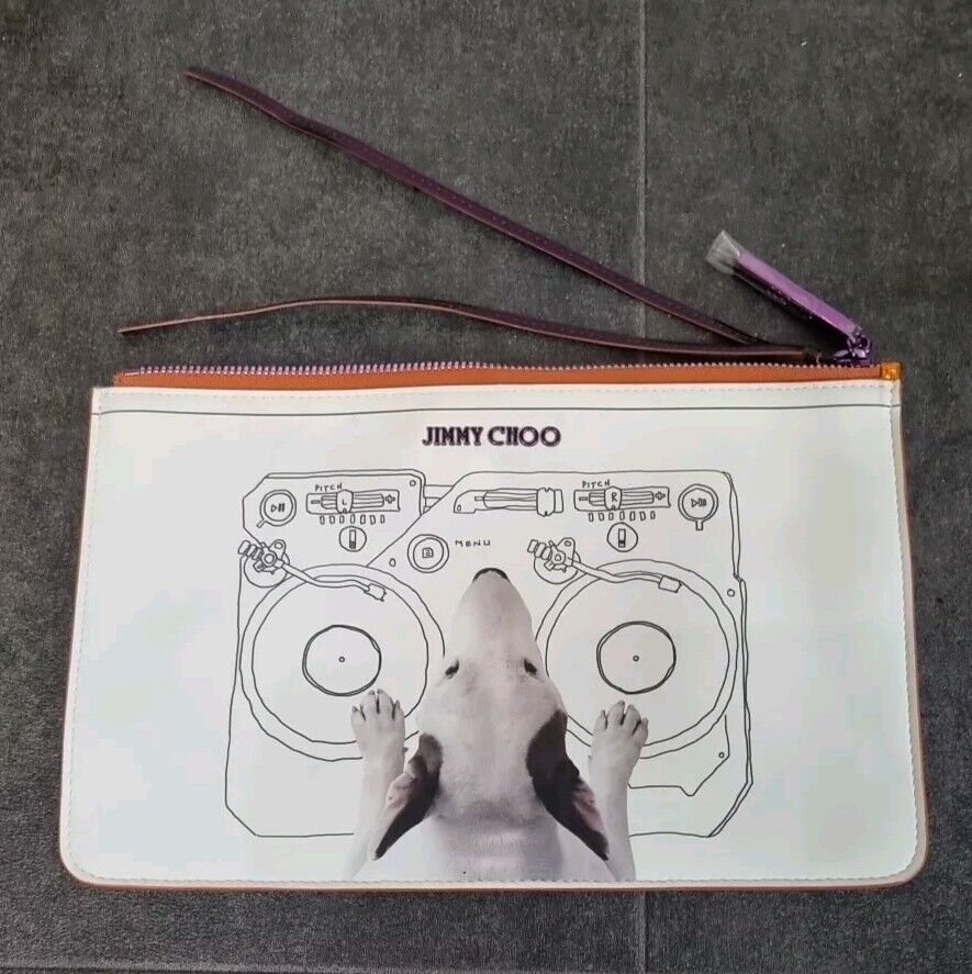 Jimmy Choo Leather English Bull Terrier Clutch Money Purse Pouch, Logo Dust Bag
