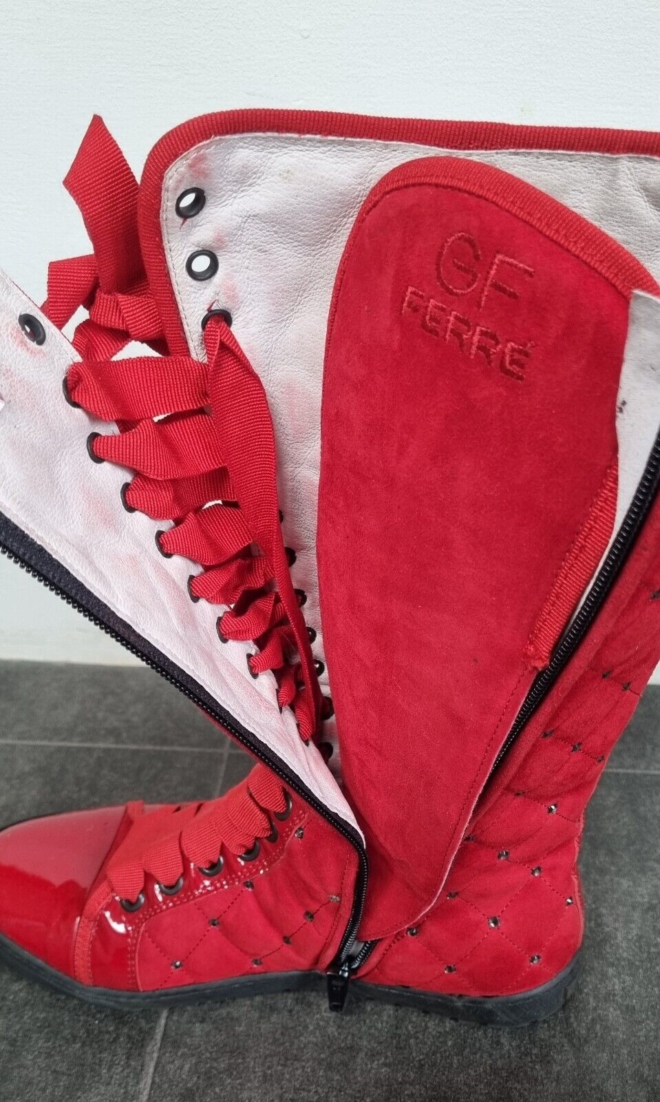 Gorgeous Gianfranco Ferre Womens Quilted Red Boots Size 36 With Box