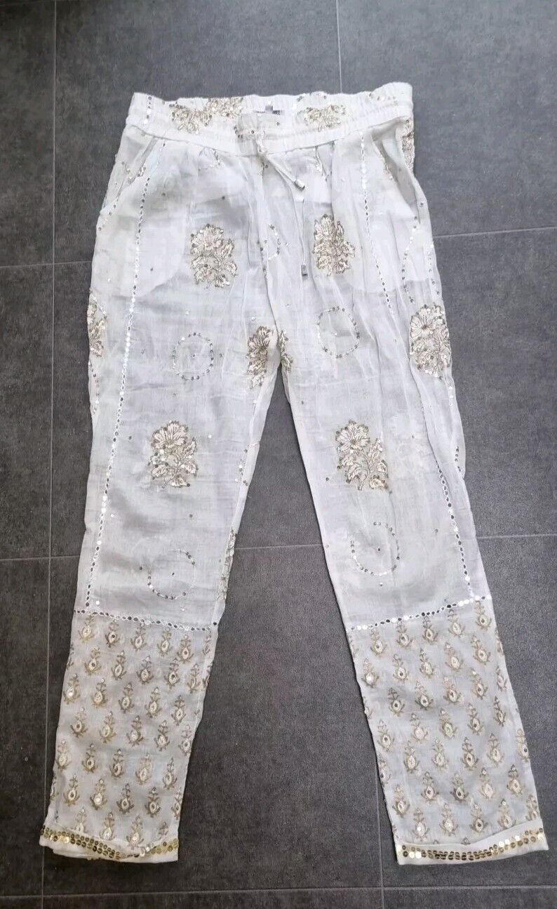 Juliette Dunn London Cream And Gold Sheer Pants Gold, Silver Sequin Trousers 2