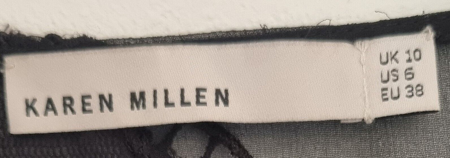 Designer Karen Millen Women's Black Silk Embroidered, Lined, Dress Size 10