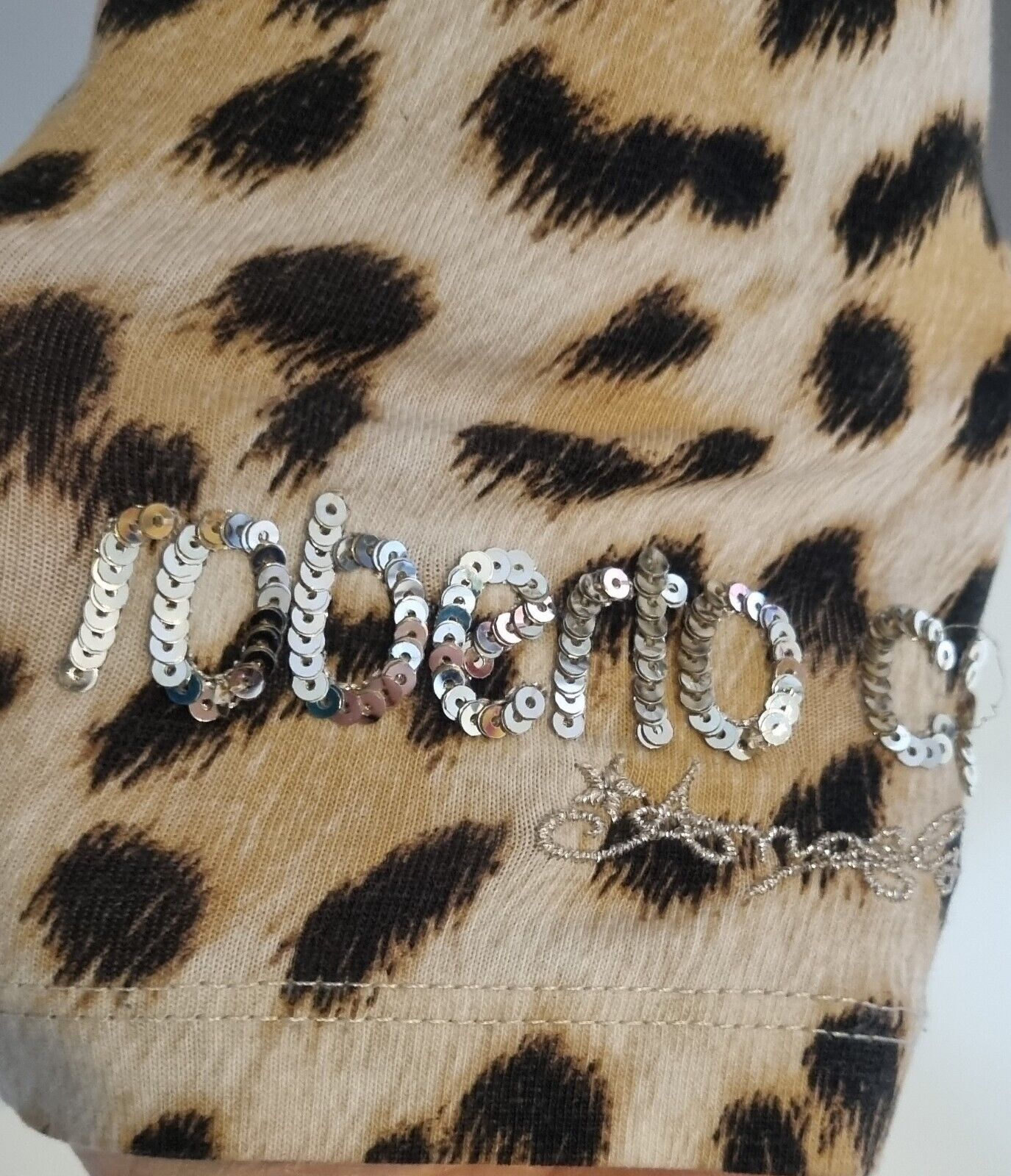 Roberto Cavalli Women's Animal Print Top With Sequinned Logo Sleeve Size Small