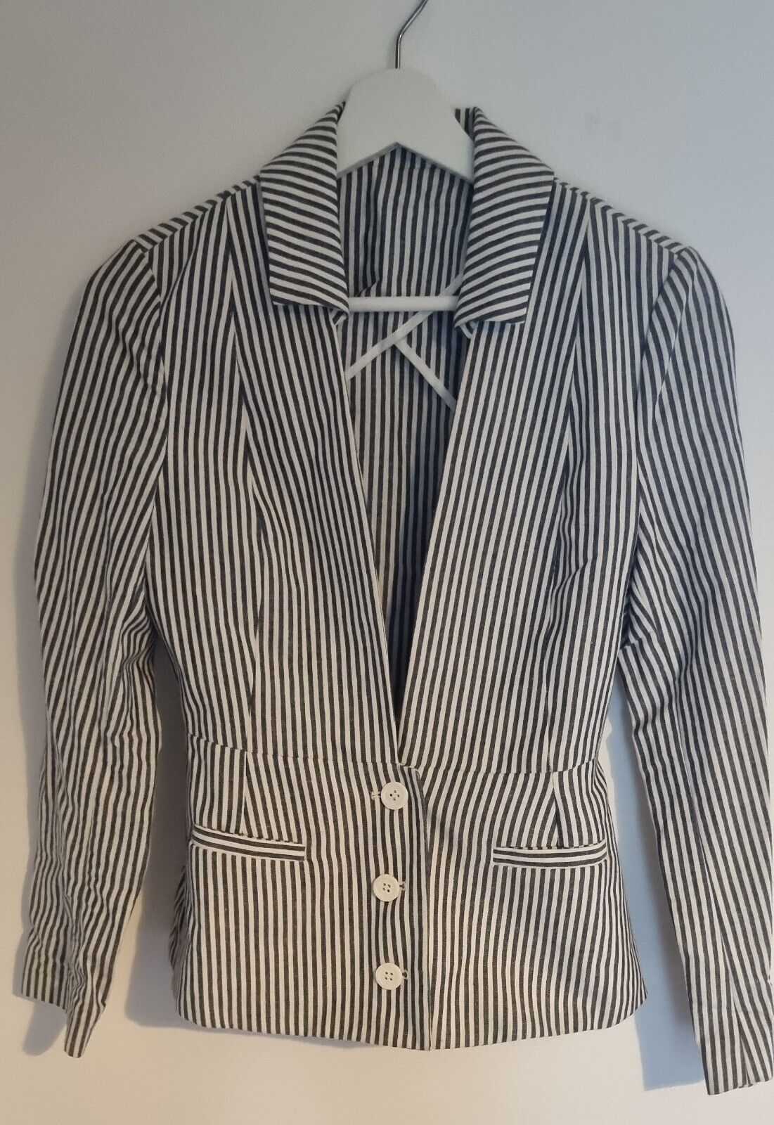 & Other Stories Women's Blue And White Striped Blazer Jacket Size 34
