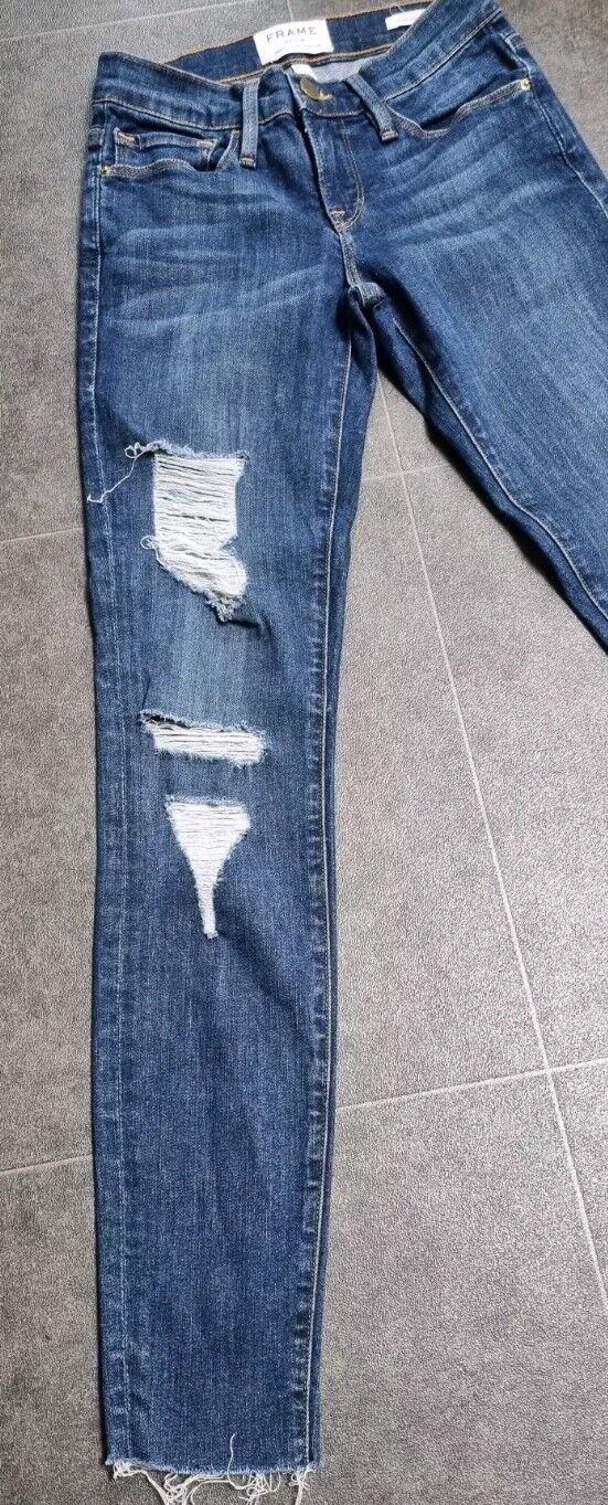 Frame Women's Blue Jeans Distressed, Cropped, Skinny Size 23