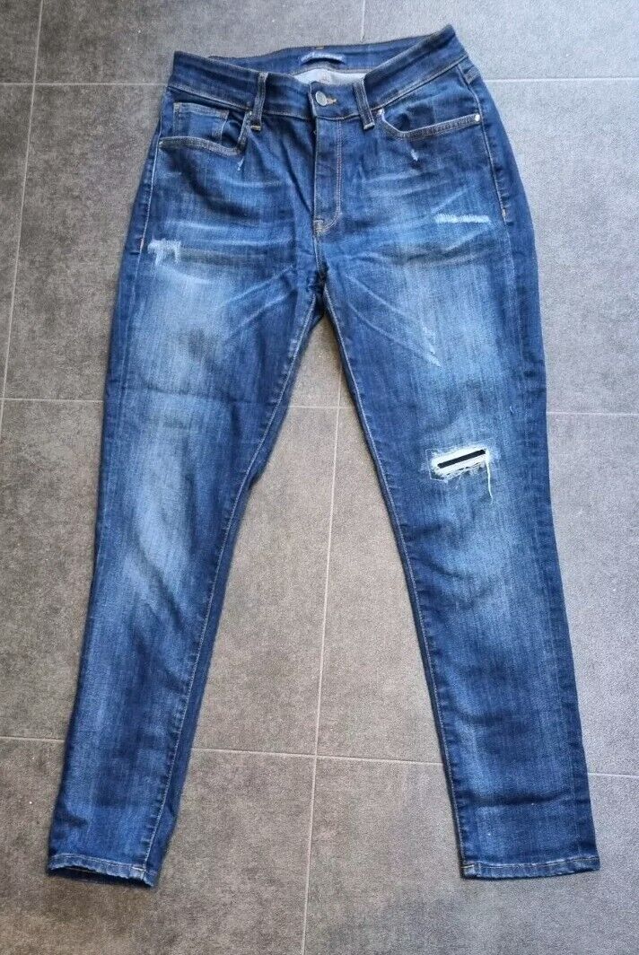 Dolce & Gabbana Women's Blue Ripped Jeans, With Calf & Silver Metal Logo Size 42