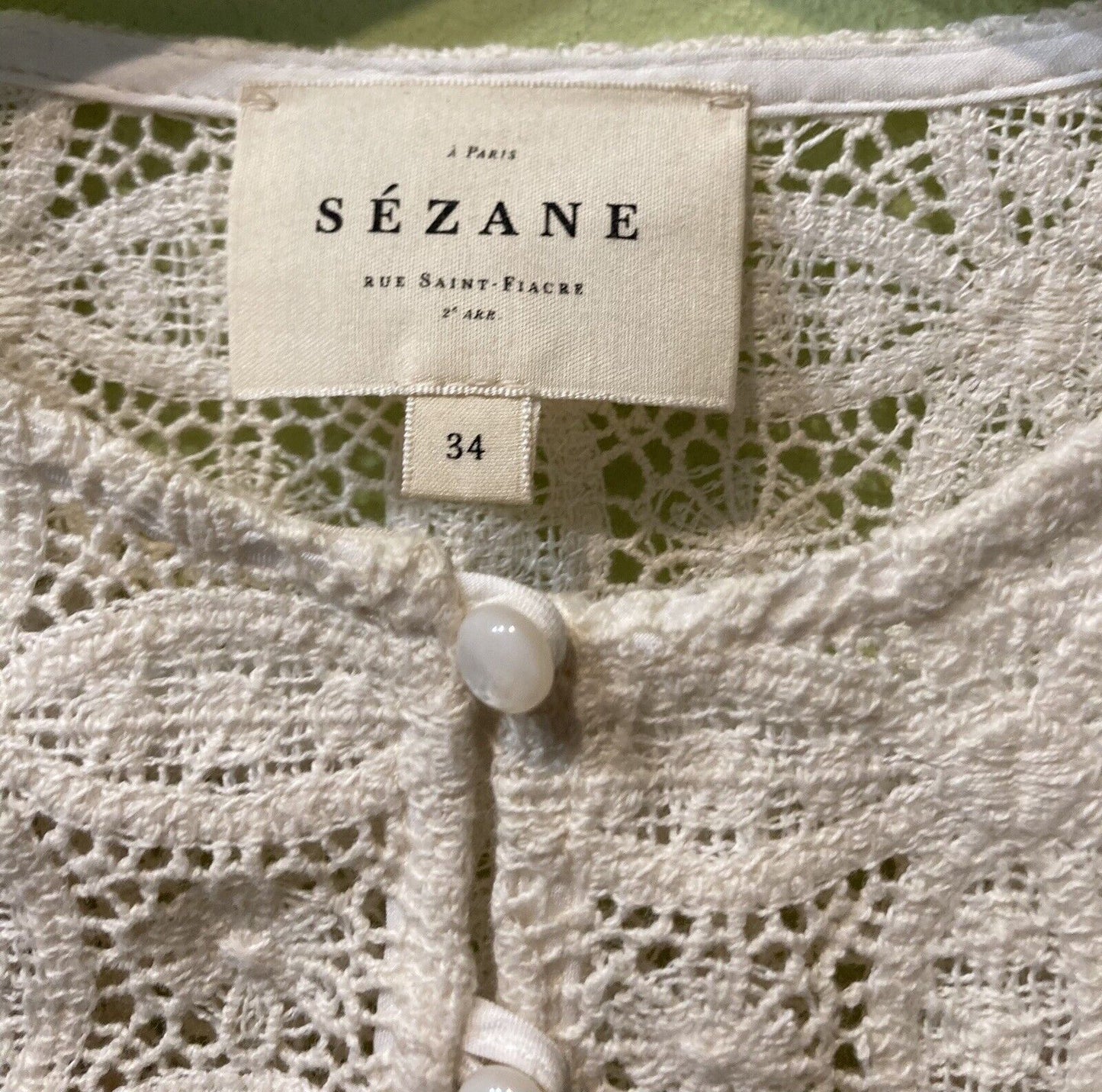 Sezane Women's White Broiderie Anglaise Blouse, Long Sleeved Button Down S