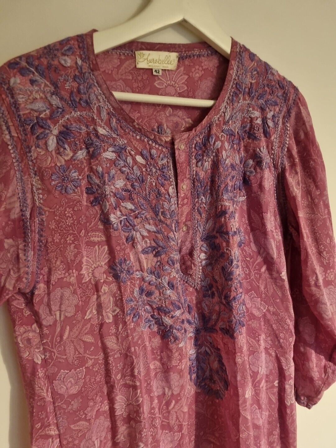 Aurobelle Exclusive Ibiza Women's Pink/ Purple Silk Kaftan, Tunic Dress Size 42