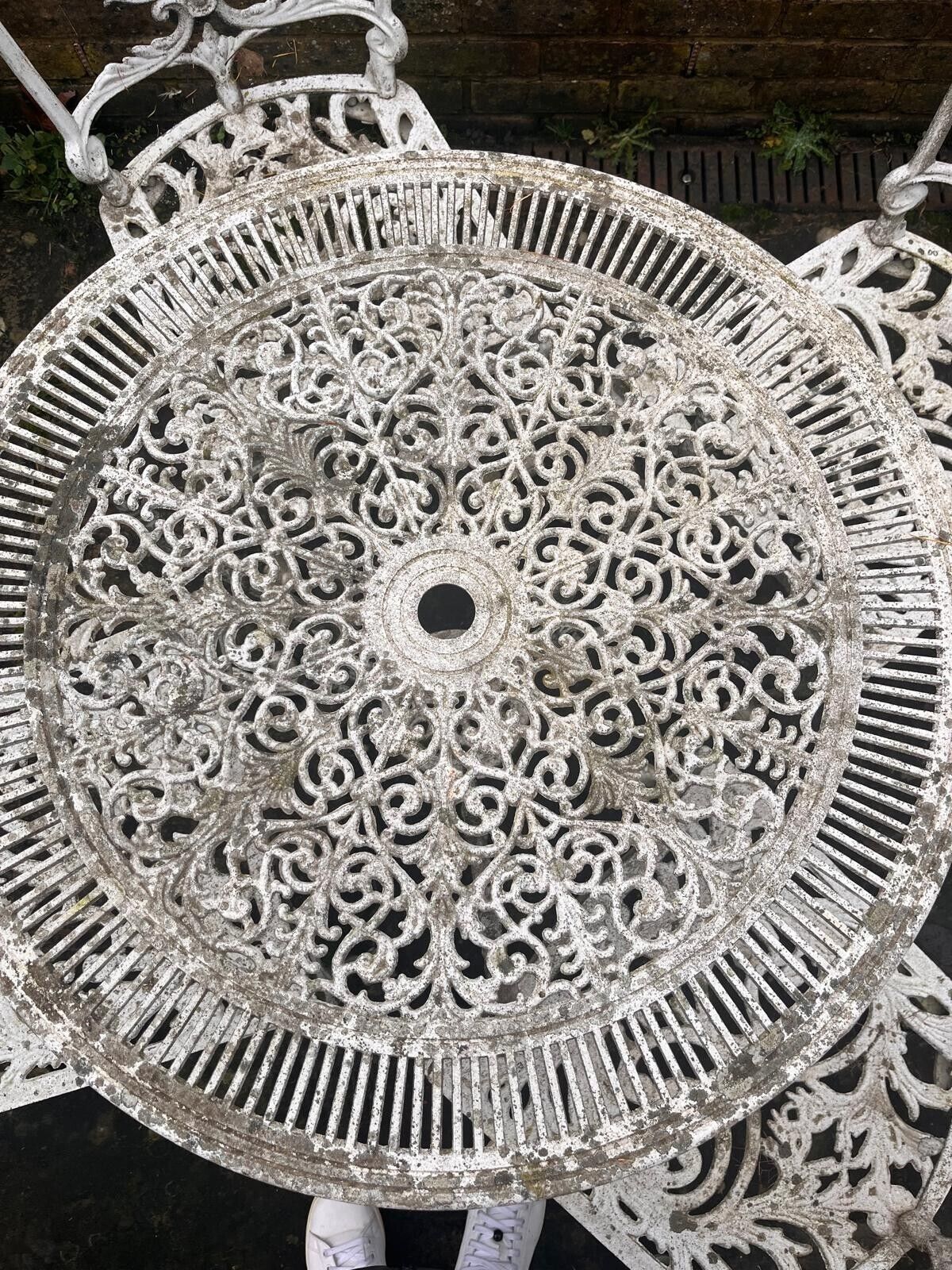 White Metal Bistro Style Table And Four Chairs