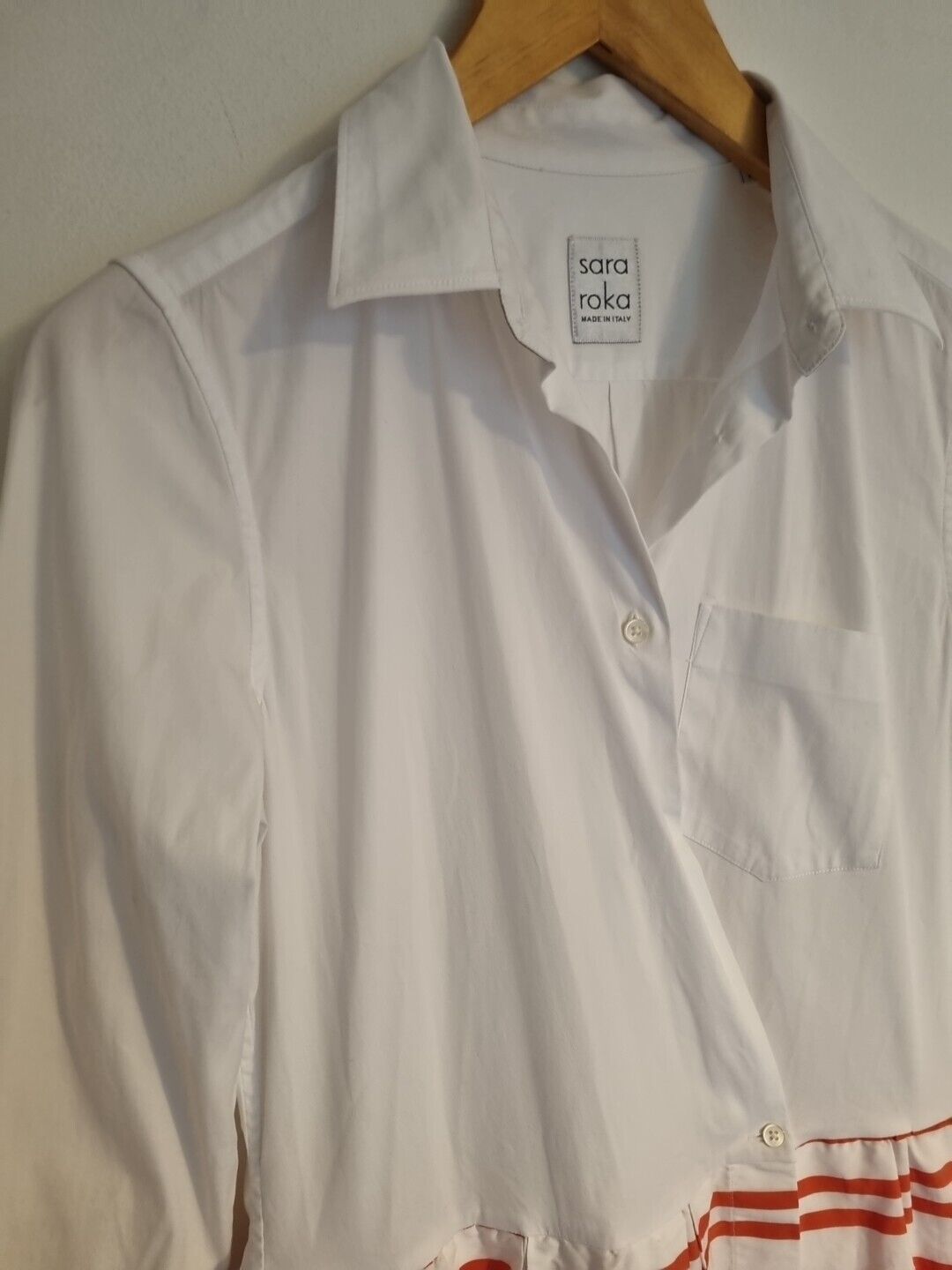 Sara Raka Women's Made In Italy White And Orange Wrap Over Collared Dress 42
