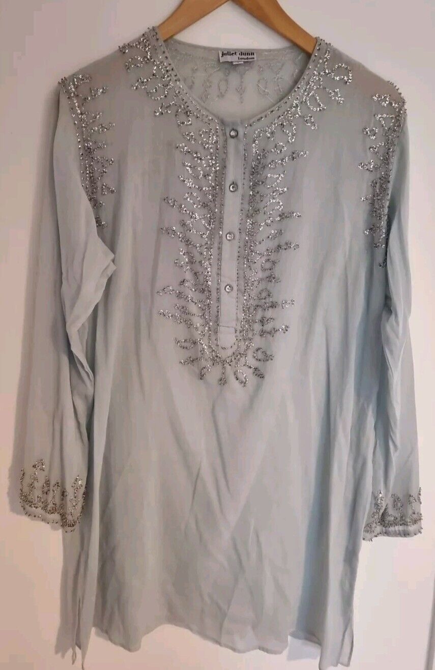 Juliette Dunn Women's 100% Cotton Pale Blue Beaded Kaftan Size 2