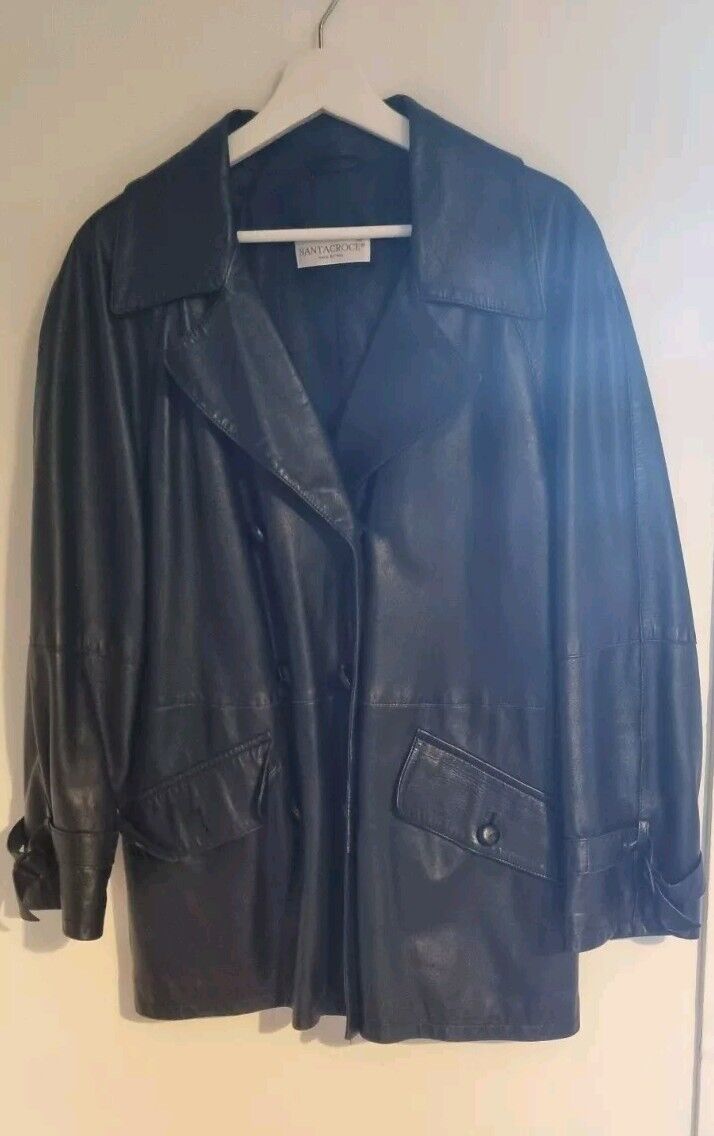 Santacroce, Made In Italy Women's Black Genuine Leather Jacket Size 42
