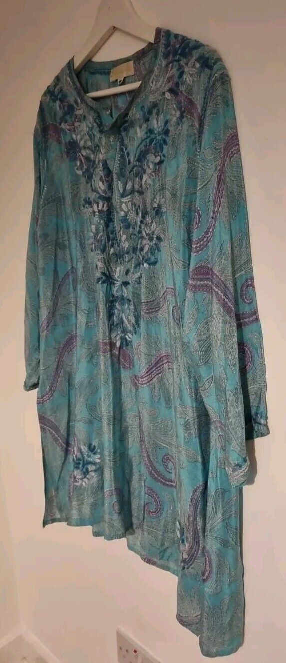Aurobelle Exclusive Ibiza Women's 100% Silk Tunic Dress Kaftan Green Size 48