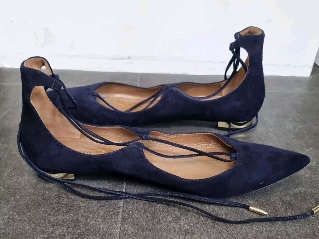 Aquazzura Firenze Women's Very Dark Navy Flat Shoes Size UK 6
