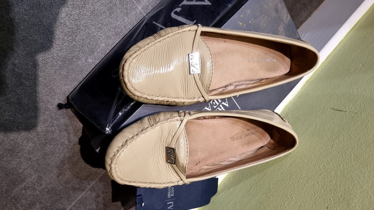 AJ Jeans By Armani Women's Flat Patent Leather Shoes UK 3.5 With Box & Dust Bag